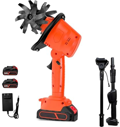 Motozappa Elettrica Senza Fili 24V,Micro Rotavatore con Manico Rimovibile, Doppia Sicurezza, Strumento per Diserbo e Smuovere Terreno, Ideale per Orto, Giardino e Serra