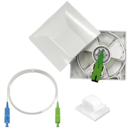 Kit Essentiel Rallonge Fibre Optique Freebox Free - 20m - Câble Transparent Sur Enrouleur + Jarretière Invisible 3m SC-APC/SC-UPC + 20 Clips Adhésifs - Déplacement/Déportation De Box Internet