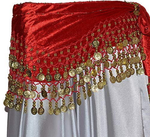 Tanzbekleidung & Accessories Bauchtanz MÜNZGÜRTEL HÜFTTUCH Belly Dance BAUCHTANZGÜRTEL HIP Scarf Karneval XXL (XXL: 215 cm, Rot)