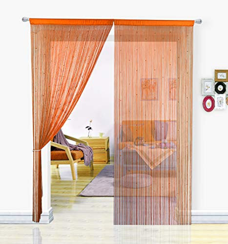 HSYLYM String Curtains Spaghetti Door Beads Light Weight Colourful Dense Bead Curtains for Living Room,Orange,90x200cm