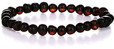 AMBERAGE Natural Baltic Amber Bracelet for Adults (Women/Men) - Hand made From Raw-Unpolished/Certified Baltic Amber Beads(6 Colors) (8, Raw-Unpolished Dark Cherry)