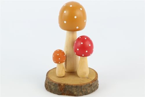RiloStore 3er Aufsteller Fliegenpilz Holz Pilze Tischdeko Holzpilze Fliegenpilze auf Holzscheibe Deko Pilz Set Herbstdeko Tischschmuck Gastro Herbst Arrangement hb135