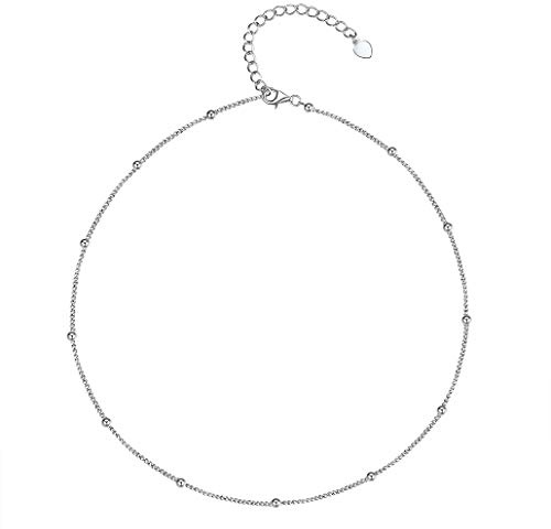 Silvora Damen Silberkette mit Herz/Mond/Stern/Rund Anhänger ，Damen Grundlegende Kette Überlagerbar Silberhalskette 45+ 5 cm lang，Überlagerbar Silberkette Herzkette für Damen