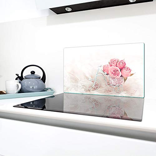 QTA - Copri piano cottura 90 x 52 cm copertura per piano cottura in vetroceramica 1 pezzo universale a induzione per piastre di cottura paraspruzzi tagliere in vetro temprato come decorazione Rose