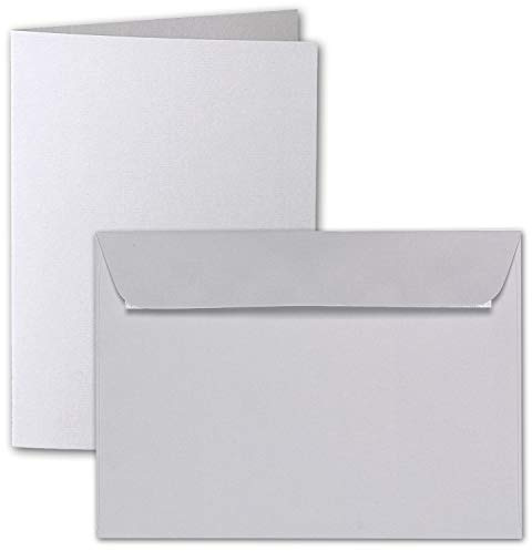 ARTOZ 25x DIN A6 Faltkarten-Set mit Umschlägen - lichtgrau (Grau) - 105 x 148 mm - gerippte Bastelkarten blanko mit Brief-Umschlägen - 220 g/m²