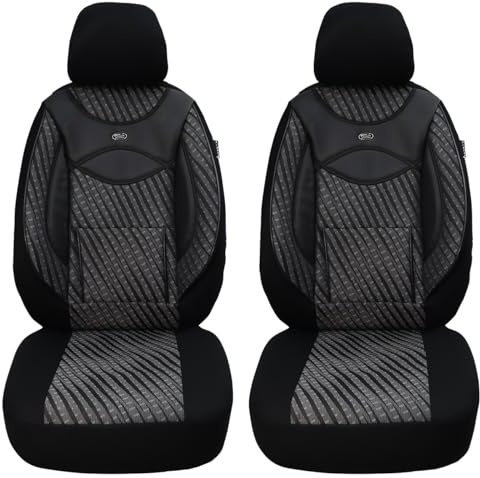 BREMER SITZBEZÜGE Maß Auto Schonbezüge kompatibel mit VW Golf 7 Fahrer & Beifahrer Set ab 2012-2020 / Auto Sitzbezüge Schonbezug Set Autositzbezüge 2er Pack in Schwarz/Grau Muster (115)