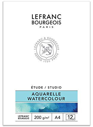 Lefranc Bourgeois 301342 Studio Aquarellmalblock 12 Blatt - A4, 200 g/m², kaltgepresstes Papier in Naturweiß zum Malen mit Aquarellfarben, Acrylfarben & Gouache