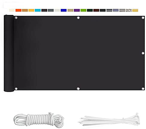 Balkon Sichtschutz, 90X300CM Balkonabdeckung 220 g/m² Innen Balkonverkleidung UV-Schutz (210Größen&21Farben) Ohne Bohren mit Ösen Kabelbinder und Kordel für Balkongeländer Terrasse, Anthrazit