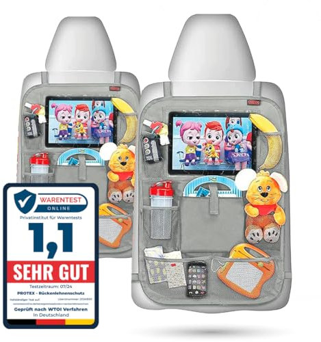 PROTEX© Rückenlehnenschutz Organizer [Testsieger 2025] 100 Tage risikofrei testen - Auto Rücksitz Organizer mit 12 Zoll Tablet Fach [grau]