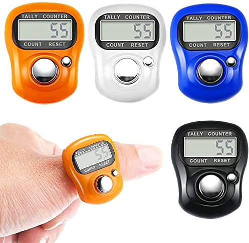 Foreverup Elektronische Fingerzähler, 4 Stück Mini Handzähler, Reihenzähler Stricken Digitale Finger Counter Clicker Reihenzähler mit Rücksetzbare für Sport Golf, Stricken, Weben