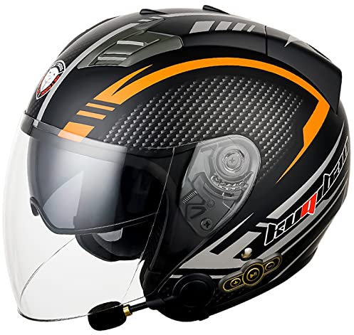 Bluetooth Jethelm Motorradhelm ECE Zertifizierung Integrierter Bluetooth-Helm Jet Scooter Helm Rollerhelm Jet-Helm Herren Damen mit Doppelvisier B,M