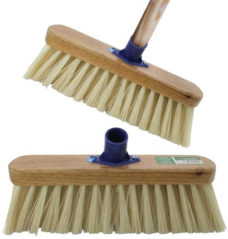 Pack Of 2 11 Wooden Varnish Broom Heads - Soft Brush, Cream Bristle | Broom, Cleaning Replacement Heads, Multi Purpose Indoor Outdoor Household Diy | Sweeping