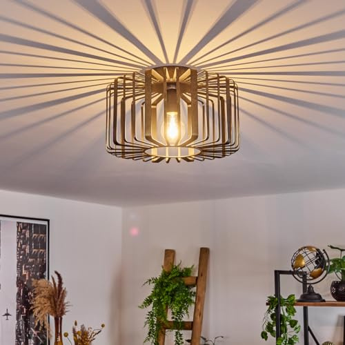 HOFSTEIN Deckenleuchte Oravi, Deckenlampe aus Metall in Bronze/Altgold, Leuchte im Industrial/Retro/Vintage-Design, Lichteffekt durch Gitter-Optik, Ø 30 cm, E27, Wohnzimmer, Esszimmer, Schlafzimmer