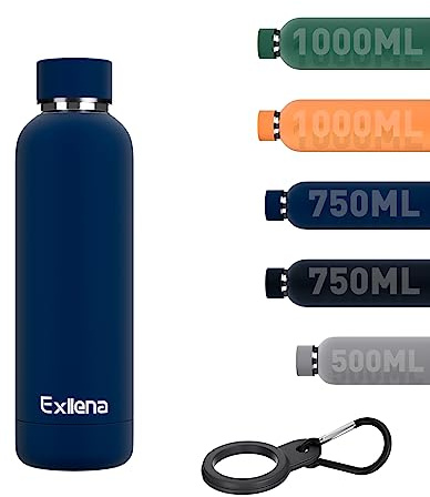 Exllena Trinkflasche Edelstahl 500ml - Hochwertige Thermosflasche Mit Silikongriff für Sport, Büro und Reisen - 24 Stunden Kühlfunktion - 12 Stunden Warmhaltefunktion - Auslaufsicher (Dunkelblau)