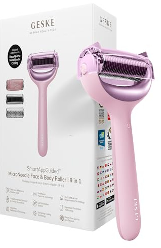 GESKE MicroNeedle Face & Body Roller | 9-in-1 Derma Roller | SmartAppGuided™ | Elektrisches Microneedling-Gerät | Nadelroller | Beauty Roller für Gesicht und Körper