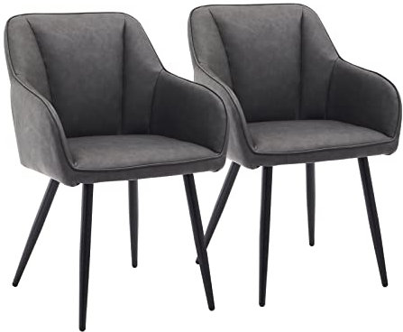 CLIPOP Esszimmerstuhl 2er Set Kunstleder Küchenstuhl Polsterstuhl mit Armlehne und Metall Beine, Retro Design Armlehnstuhl Sessel für Wohnzimmer Esszimmer (2er, Kunstleder Grau)