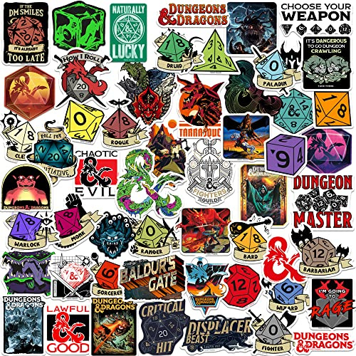 Dungeons and Dragons 50CT Sticker Pack Large Deluxe Stickers Variety Pack - Laptop, Water Bottle, Scrapbooking, Tablet, Skateboard, Indoor/Outdoor - Set of 50