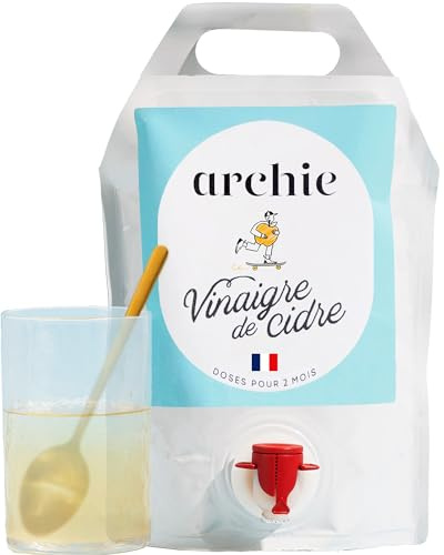 Archie, Recharge Vinaigre de Cidre de pomme Biologique, 1L - Non filtré, non pasteurisé, avec la mère de vinaigre. Made in France, Normandie. Savoir-faire artisanal. Format Éco. Cure 100 jours.