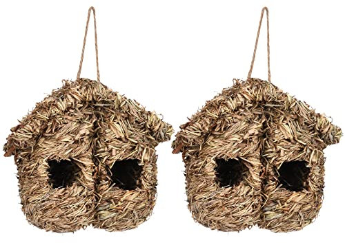 BYNYXI Vogelnest Stroh, 2 Stück Gewebte Nisttasche Vogelnest für Käfig Nistkästen für Vögel zum Aufhängen Vogelhäuser Gras Bird Nest für Wellensittich Meise Kanarienvogel Amsel Hummingbird,22cmx12cm