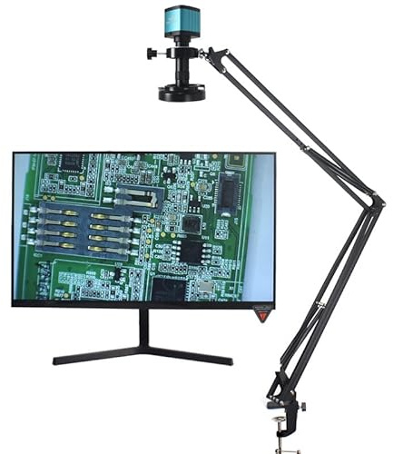 Cámara de microscopio Digital de vídeo Industrial, 48MP, 4K, 1080P, HDMI, USB, Zoom 130X, Lente de Montaje en C, Soporte voladizo for Soldadura de reparación (Color : A 4K HDMI USB)