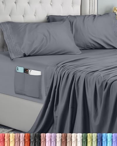 Utopia Bedding Juego de Sabanas 4 Piezas 150x200 - Microfibra De Poliéster, Sábana Bajera con Bolsillos de Almacenamiento, Sábana Plana Y 2 Fundas De Almohada Bordadas (Cama 150, Gris)