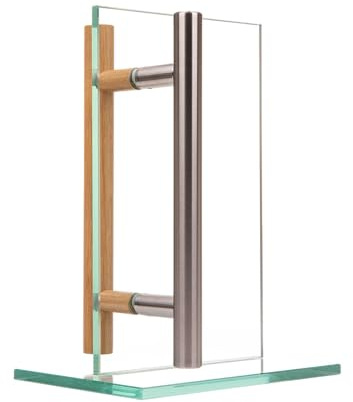 MLS Türgriff für Sauna und Spa, aus Edelstahl & Holz, 350 mm | Griffpaar für Tür, Angenehme Haptik, für Innentüren aus Glas und Holz, Bohrung Abstand: 150 mm