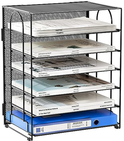 EasyPAG 6 Fächer A4 Metall Büro Schreibtisch Organizer Dokumentenhalter Aktenablage Zeitschriftenhalter Briefablage Papier Magazin Organisator,Schwarz