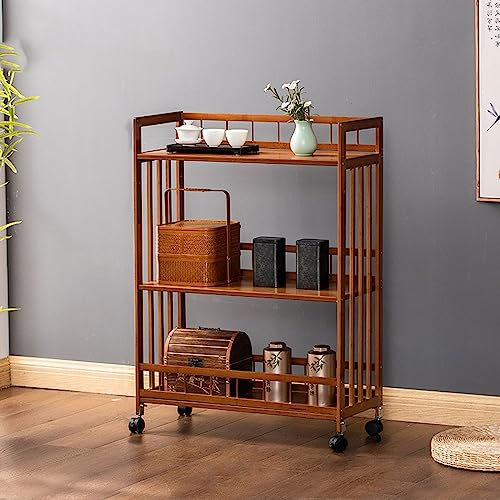 XIAOZHUANGXIONG Rollwagen mit Schubladen, Gesunder Bambus, Klassische Form, Leicht zu Reinigen, Dreistufiger Trolley mit Retro-Griffen und Stabilen Rollen (Size : 50 * 29 * 95cm, Color : No Drawer)