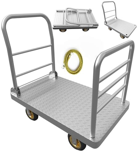 Lomive 2IN1 48×24 Platform Truck Cart 2650lbs Heavy Duty Flatbed Cart Dolly w/Detachable Rear Guardrail and Swivel Casters, Push Cart, Work Gloves 2Pairs & 1 Bunge Cord Included