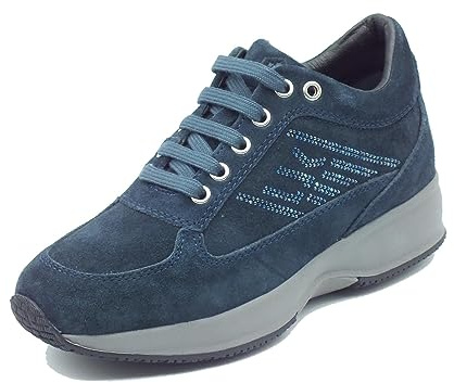Lumberjack Raul SW01305 Navy Blue Sneakers per Donna in Nabuk con Zeppa bombata e Strass (Taglia 36)