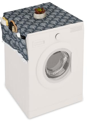 Relaxdays Waschmaschinenauflage mit Taschen, Polyester, Abdeckung Waschmaschine, Trockner, Kühlschrank, anthrazit/Creme | Abdeckung Waschmaschine, Trockner, Kühlschrank