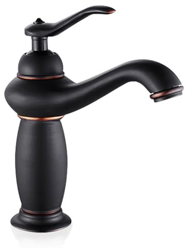 ZYCDP Mischbatterie Waschbecken Vintage Einhebelmischer Bad Waschbecken Armaturen Retro Badarmatur Heiß Und Kalt, Schwarz Antik