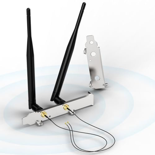Bingfu Antenna WiFi Bibanda 2,4 GHz 5,8 GHz 6dBi RP-SMA Maschio + Cavo da Prise Micro Coaxiale 0.25mm + Copertura Slot PCI per Scheda di Rete Wireless Intel M.2 NGFF Router Adattatore WiFi Laptop PC