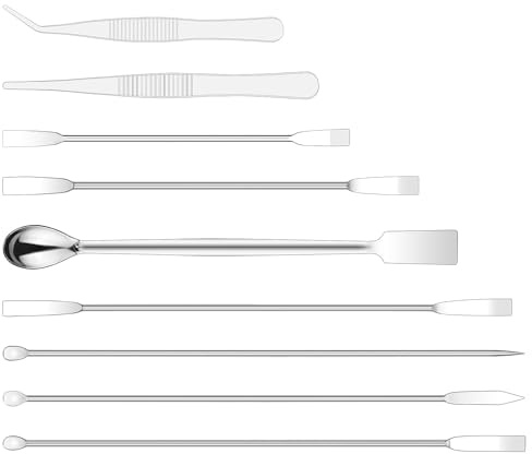 FunChem Juego de microcuchara y espátula de laboratorio de 9 piezas, espátulas dobles de acero inoxidable, cucharas para muestras, microescopulas y juego de pesaje con pinzas