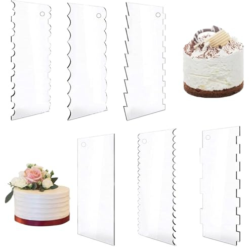 6 Pcs Acrylic Cake Scraper, 9.4 in Clear Cake Smoother Professional A Set DIY Cake Icing Frosting Buttercream Cream Decorating Comb for Pastry Cutter, Easy Cake Decor (6)