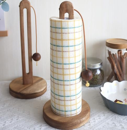 Küchenrollenhalter Stehend, Küchenpapierhalter Holz aus Akazienholz, Küchenrolle Halter für Standard und Größe Rollen, Papierrollenhalter Stehend für Küche und Esstisch Arbeitsplatte Organisation