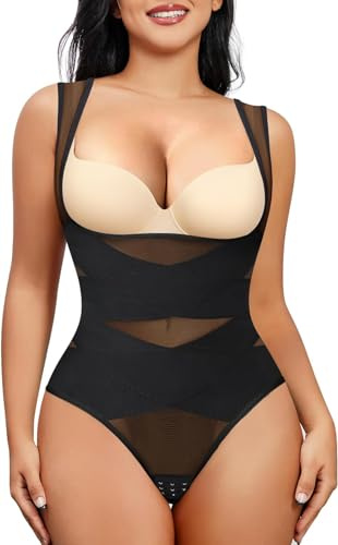 Chumian Bodysuit for Women Shapewear Waist Trainer Body Shaper Mesh Top | Breathable Open Bust Body shaper for women belly shapewear Bodysuit, Mesh Slimming Shaping Bodysuits Tummy Control Corset