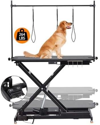 47 Electric Dog Grooming Table - Heavy Duty, 9.4-39.7 Height Adjustable Pet Grooming Table w/Dog Grooming Arm, Anti Slip Tabletop & Tool Organizer/Dog Grooming Station, Black