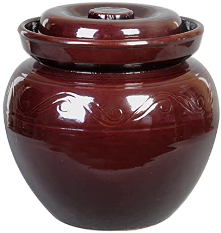 GVILTY Large Pickle Jar Fermentation Jar, Brown Feather Fermentation Kit With Water Seal, Ceramic Jar With Lid Canning Jars for Pickles, Kimchi, Sauerkraut, Kombucha, Canni 5L