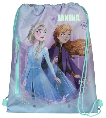 Turnbeutel Disney Frozen Mädchen - Personalisiert mit Name - Sportbeutel Schuhbeutel zum Zuziehen - Rucksack Kita Kindergarten