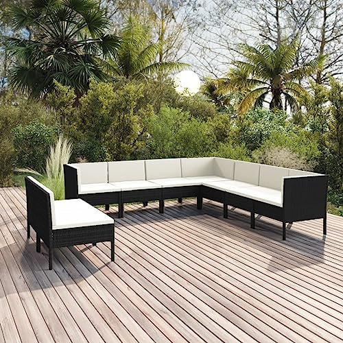 DYRJDJWIDHW europaletten,gartenmöbel Set,palettenkissen,9-TLG. Garten-Lounge-Set mit Auflagen Poly Rattan SchwarzGeeignet für Garten, Swimmingpool, Wohnzimmer, Terrasse