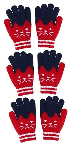 SAFIGLE 3stücke Junge Mädchen Winterhandschuhe Aus Warmem Imitationswolle Gestrickte Fäustlinge Für Mädchen Für Outdoor-aktivitäten Rot Weich Und Bequem Schützt Vor Kälte