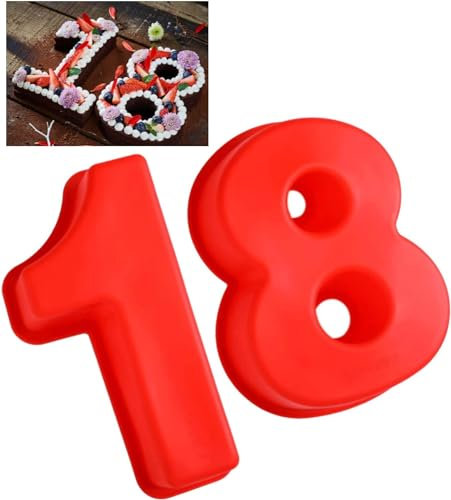 QIWEIS Kuchenform Zahlen 18 2 Stücrk HitzebestäNdige Silikon Kuchenform Backen Kuchenformen für Geburtstag Brot Backform Zahlen Number Cake Backform Kuchenform für Hochzeit Jahrestag Zahlen 1und 8