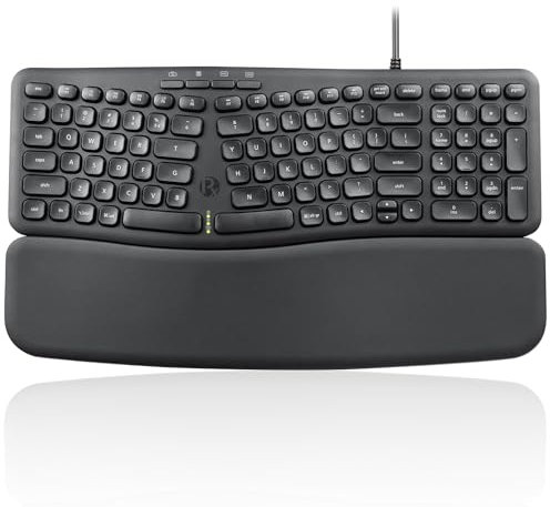 Perixx PERIBOARD-536B US, Wired Ergonomic Compact USB Keyboard - 16.34 x 5.71 x 1.61 inches Dimension - Build-in Number Pad - Detachable Wrist Rest - Silent Typing - Black