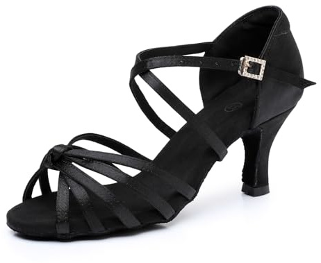 Rosefinch latinska dansskor för kvinnor salsa tango chacha ballroom övningsdansskor, Svart 7 cm klack, 35.5 EU
