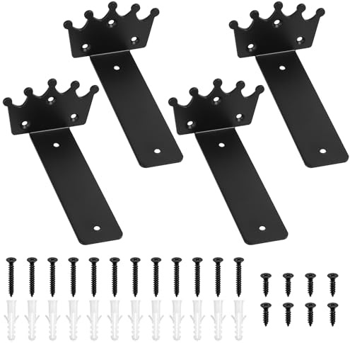 4 Pcs Equerre Etagere Murale, 15 cm Supports d'étagère Flottants, Support Etagere Murale, Equerre Charge Lourde, Supports en L, Équerre Étagère pour Maison Bureau(Noir/Couronne/15 cm)