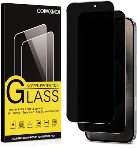 Coiwxmoi Privacy Pellicola Protettiva per iPhone 15 Pro Max 2 Pezzi Vetro Temperato Anti-spia Durezza 9H Senza Bolle Anti-Graffio Ultra Resistente Anti-Spy Anti-Impronta Protezione Schermo