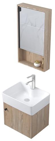 Eckspüle zur Wandmontage, für kleine Räume, modernes Design, Badezimmer-Waschtisch-Kombination mit Aufbewahrungsschrank (40 cm)