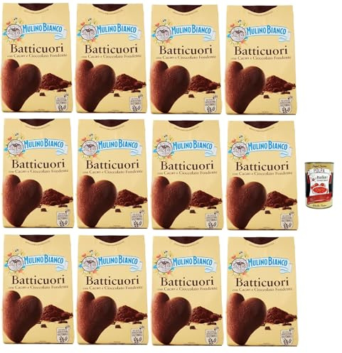 Mulino Bianco Batticuori Biscotti Con Cacao E Cioccolato, galletas de cacao y chocolate, galletas, 12 x 350 g + Polpa italiana Gourmet 400 g