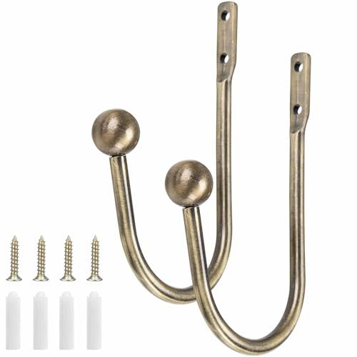 Curtain Holdbacks 2pcs, Brass Curtain Hold Backs Metal Tie Backs for Curtains U-Shaped Hook Wall Mouted Decorative Accessories for Bedroom
